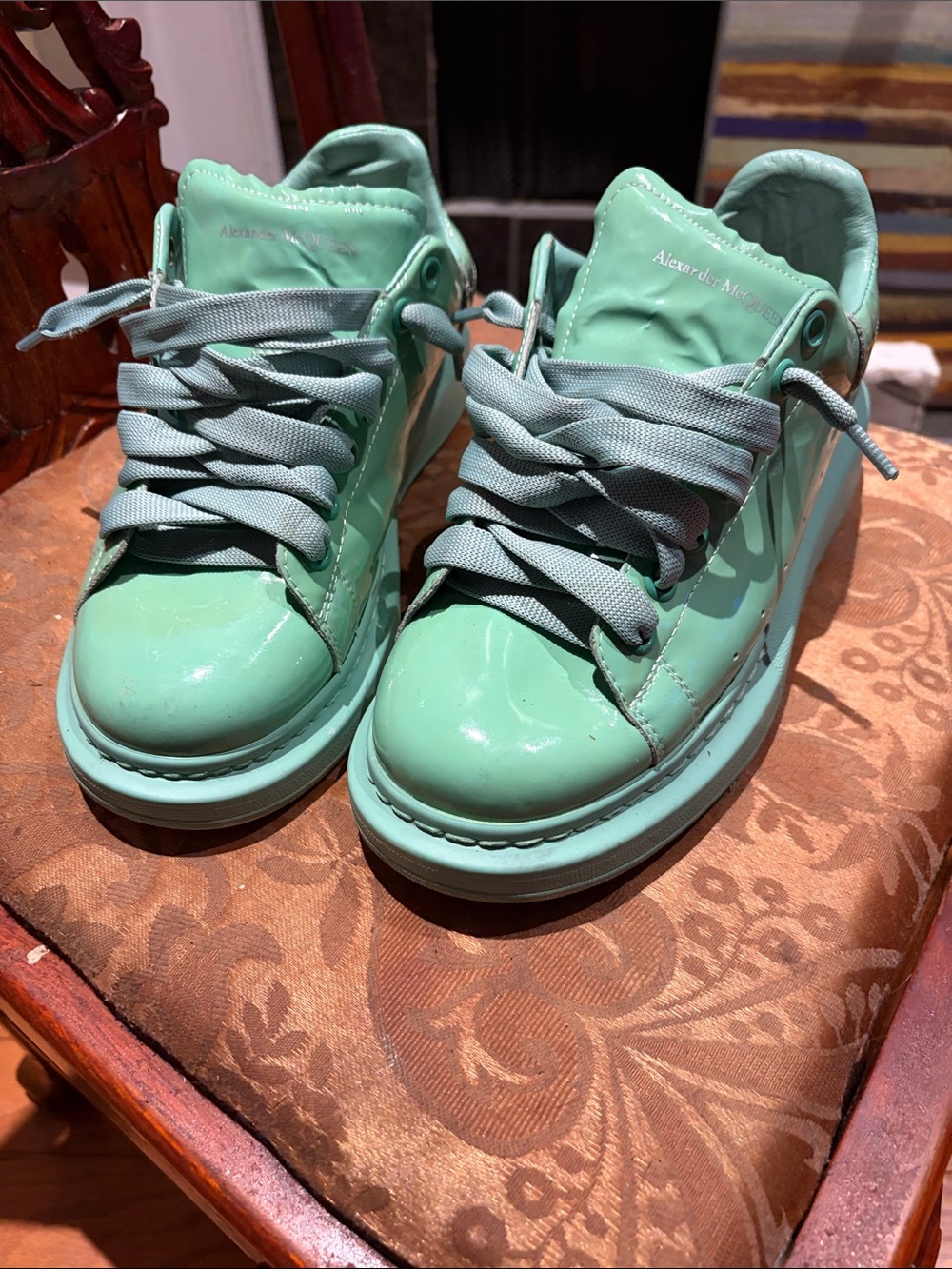 Alexander McQueen Mint Green Patent Leather Platform Sneakers